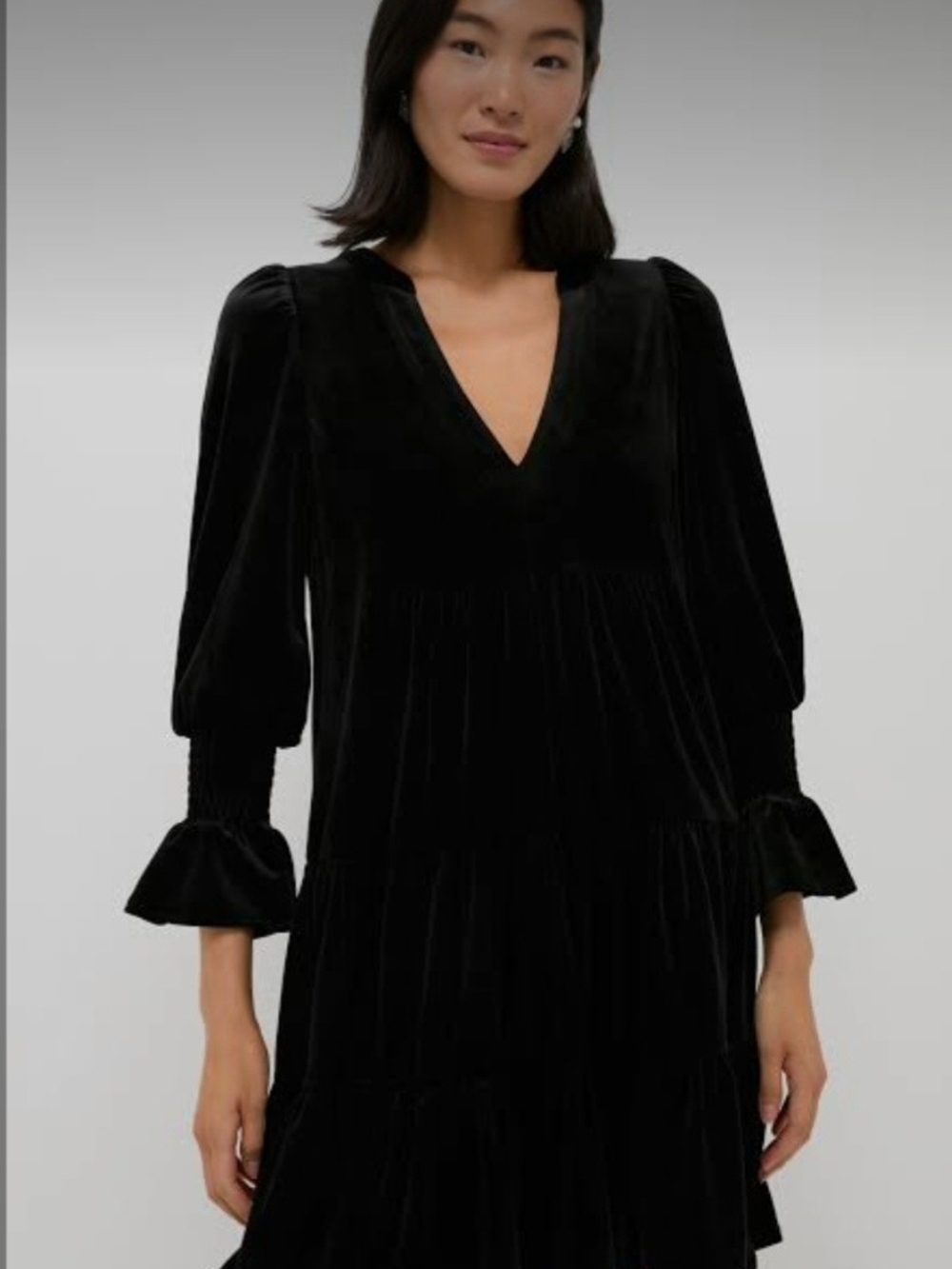 Black Velvet V-Neck Tiered Dress